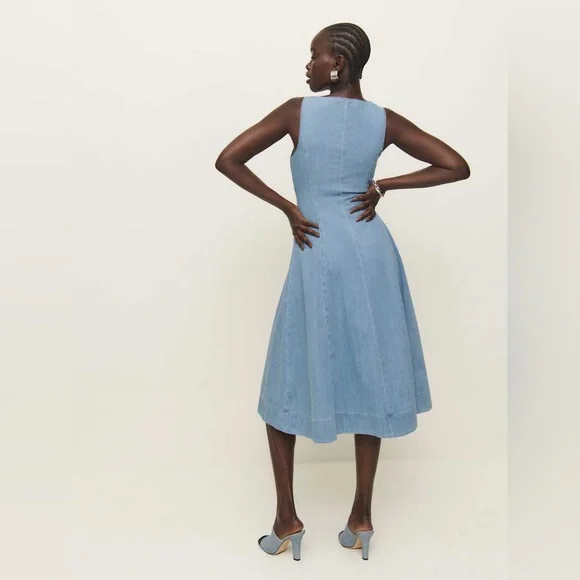 Reformation Sebastien Denim Midi Dress, Size 2, $248